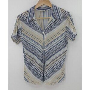 Vintage JKLA California Collared Sheer Striped Button Blouse Y2K 90s, Academia L